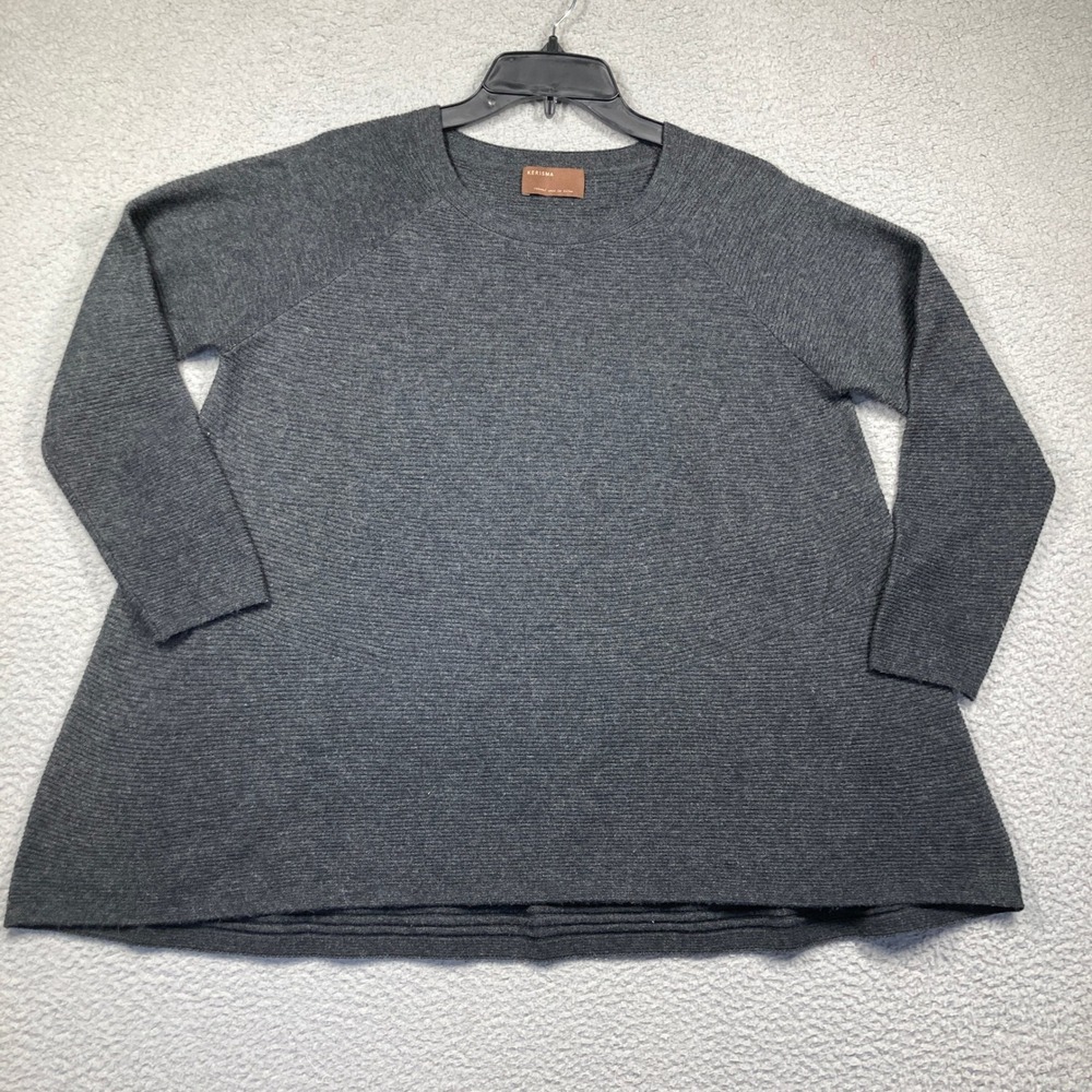 Kerisma Sweater Women M/L Gray Ribbed Angora Blend Raglan‎ Knit Pullover